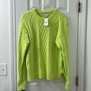 J. Crew cable knit sweater 100% cotton in bright lime green